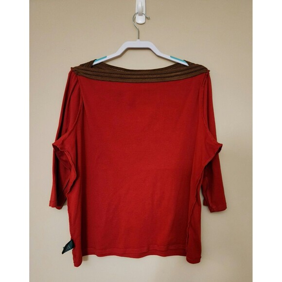 Lauren Ralph Lauren Womens Cotton 3/4 Sleeve Boat Neck Jersey Top Red Brown 2X - Picture 4 of 10